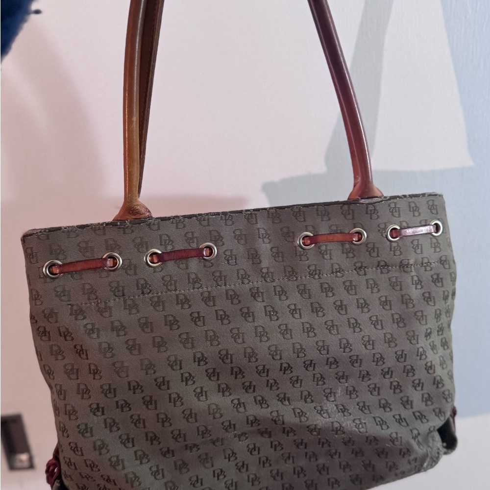 Dooney & Bourke Olive and Tan Monogram Tote